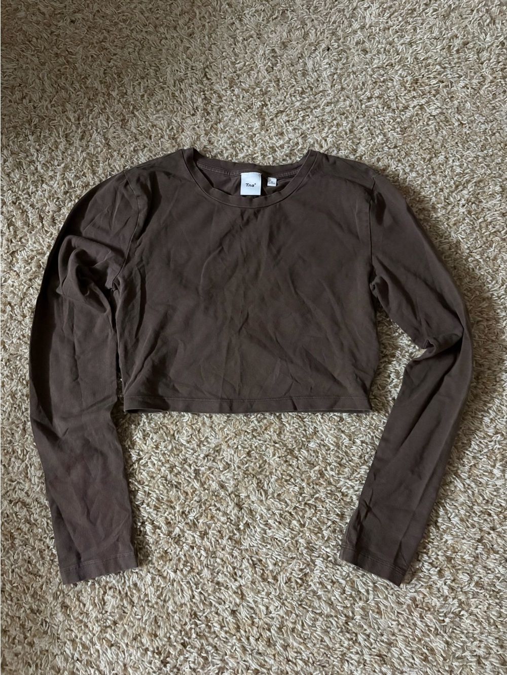 TNA Brown Cropped Long-Sleeve Crew Top